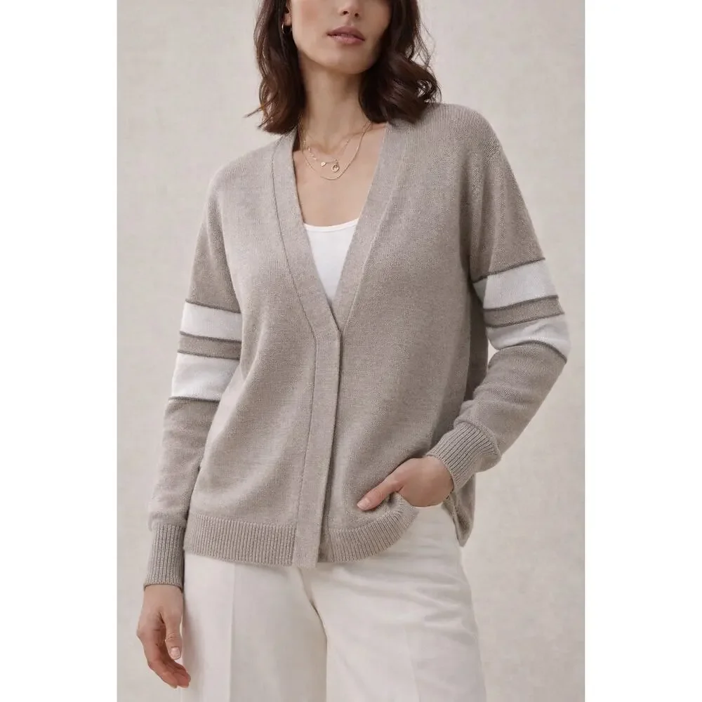 Brunello Cucinelli Cotton Knit Cardigan Sporty Preppy Stripes Small Gray - Picture 1 of 11